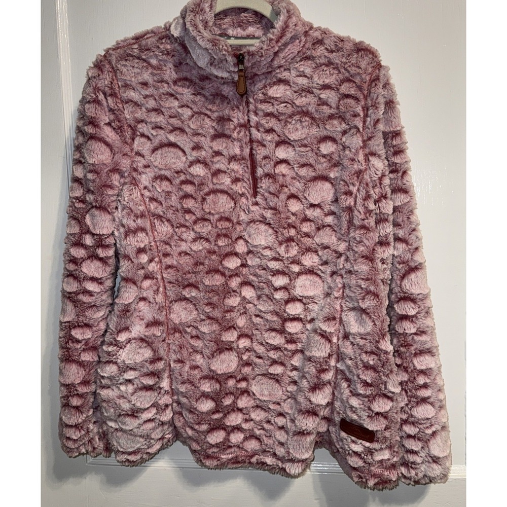 Simply Southern Sherpa Pullover Women L Pink Fleece Zip 3/4 Jacket Preppy